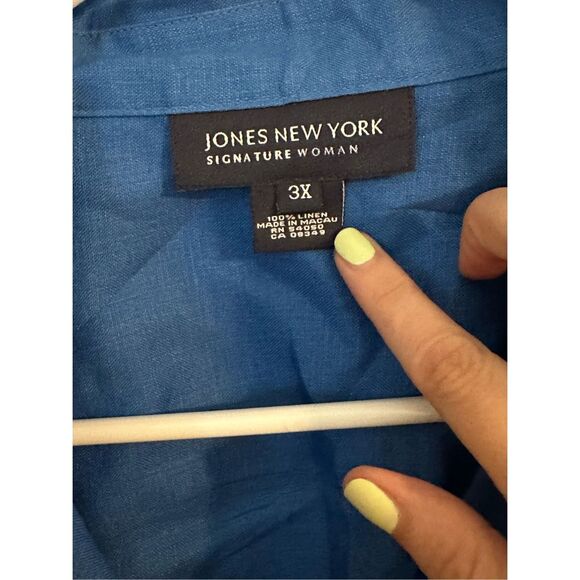 Jones New York 100 % Linen Embroidered Floral Button Down Shirt Blue 3X Plus - Picture 6 of 9